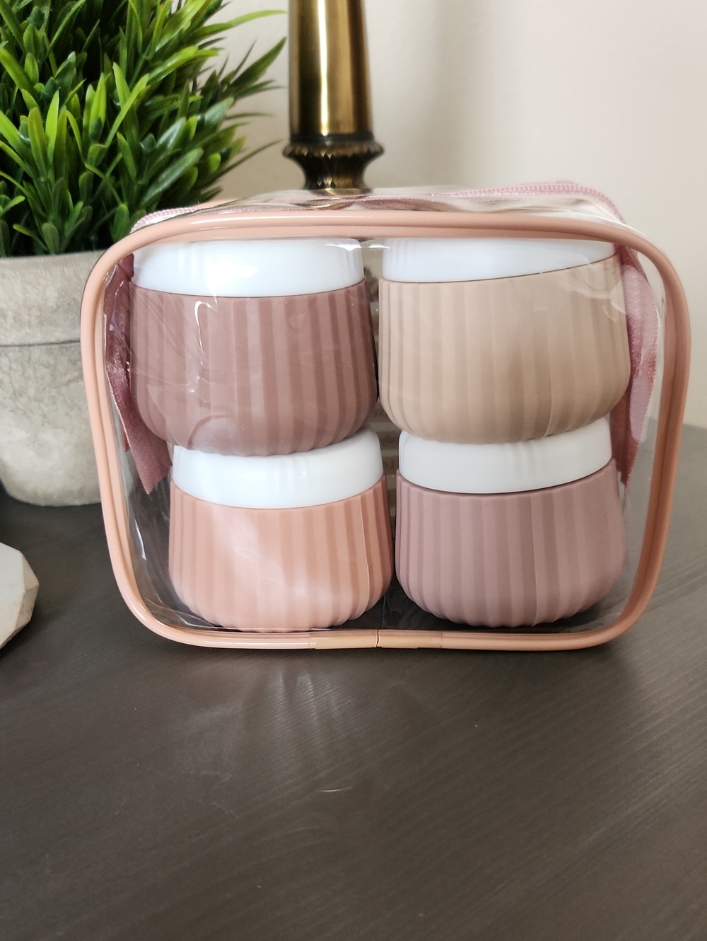 Travel Skincare Jar Set - Pink and Beige Reusable Containers